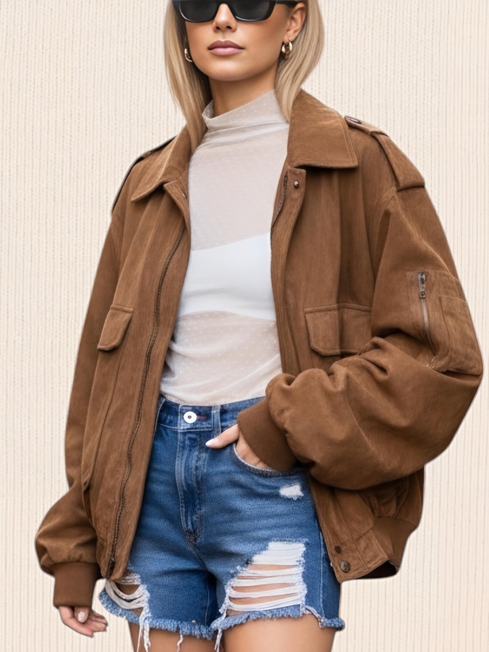 NWT Luxe Desert Sand Bomber Jacket